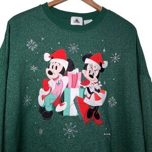 Dinsey Parks Christmas Sweatshirt Women Plus Size 3X Green Glitter Mickey Minnie